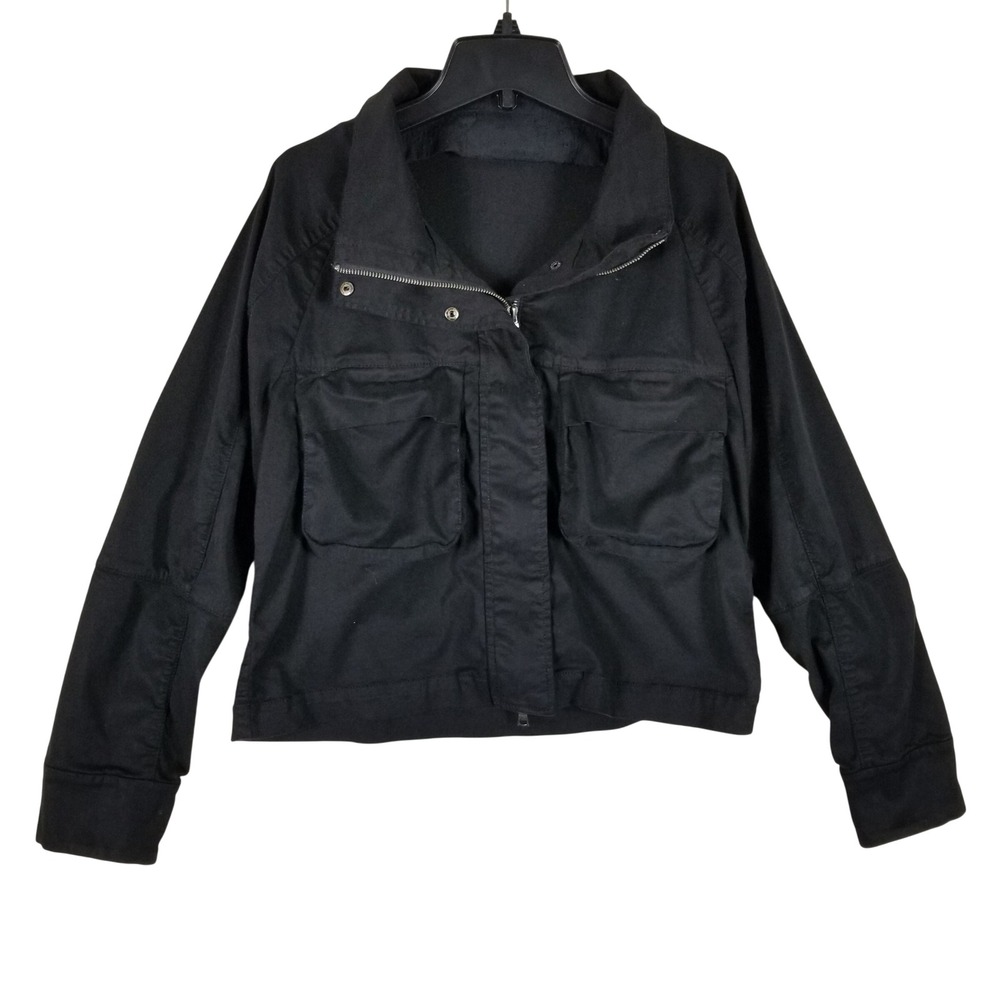 Evereve Utility Jacket Women Small Black Cargo Zip Front Lyocell 50479RITEE